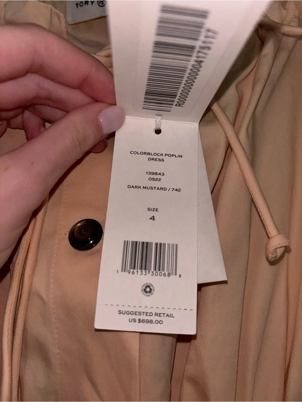 Tory Burch Peach, Olive & Brown Colorblock Poplin Dress
